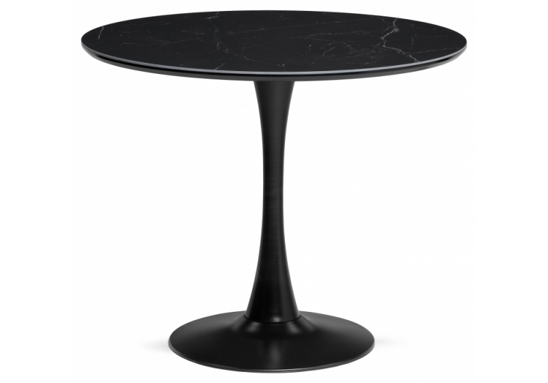 Керамический стол Тулип 90х74 черный мрамор /  черный. 