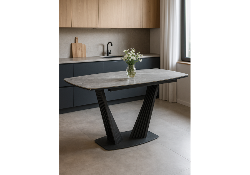Керамический стол Вейл 160(205)х89 larka grey / черный (89x75)