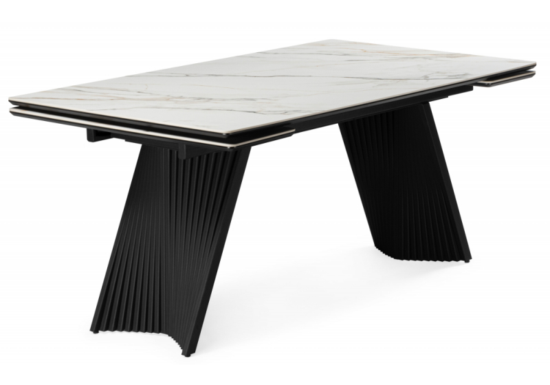 Керамический стол Вейв 160(220)х89 белый с прожилками gilt white / черный (89x75). 