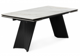 Керамический стол Вейв 160(220)х89 белый с прожилками gilt white / черный (89x75)