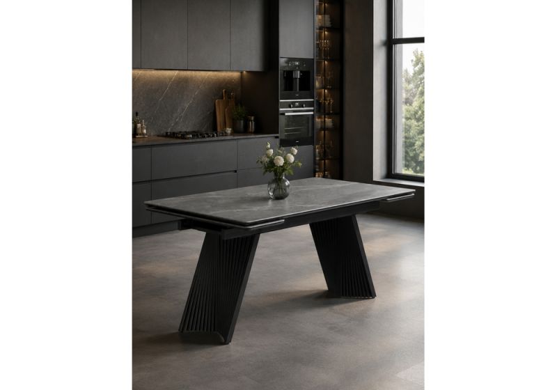 Керамический стол Вейв 160(220)х89 larka grey / черный (89x75)