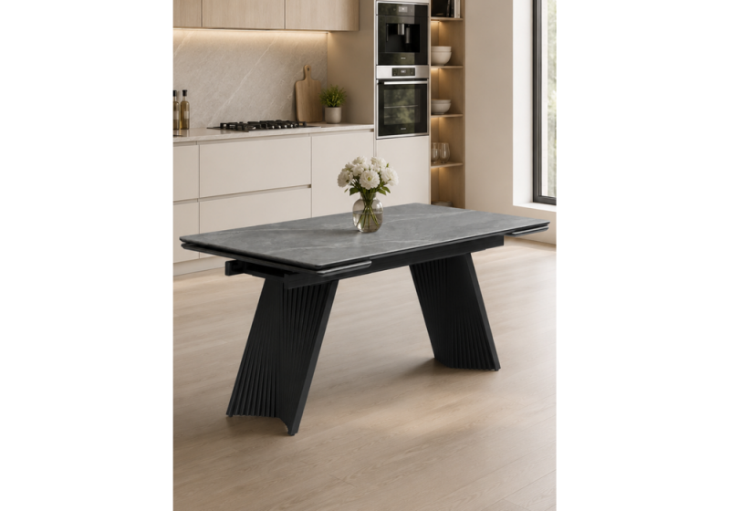 Керамический стол Вейв 160(220)х89 larka grey / черный (89x75)