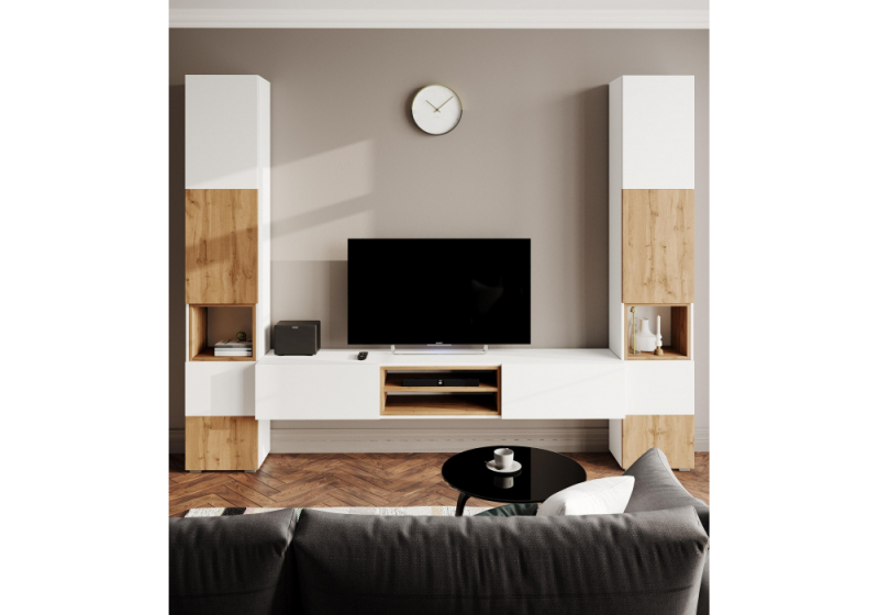 Готовая гостиная Лонгфорд комплектация 1 белый / дуб вотан (280,4x37x217,6). 