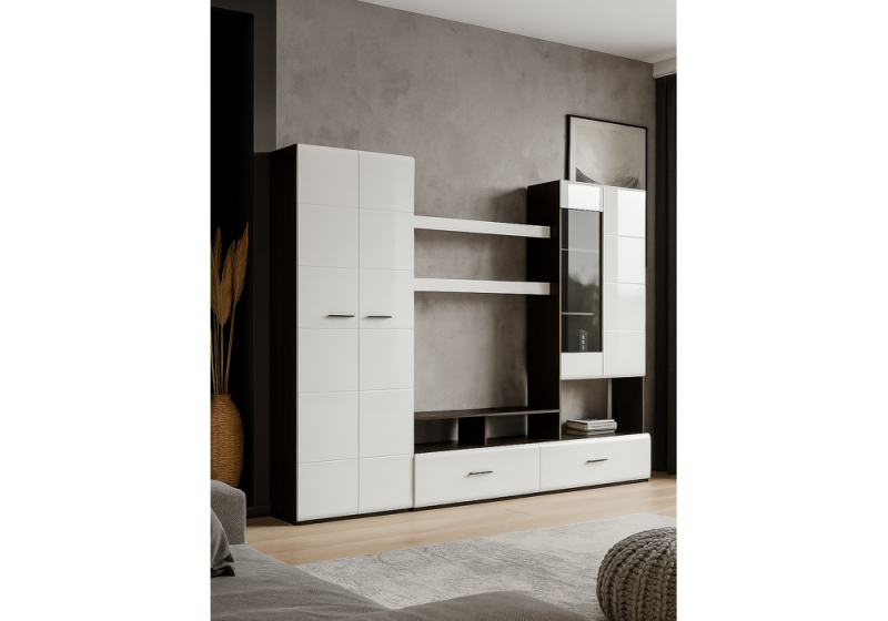 Готовая гостиная Jimenez дуб венге / белый глянец (280x38,6x196,6)