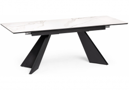 Керамический стол Ливи 140(200)х80х78 белый мрамор / черный (80x78)